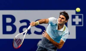 Switzerland’s Roger Federer returns the ball to France’s Adrian Mannarino during their match at the Swiss Indoors ATP tennis tournament in Basel. AFP PHOTO