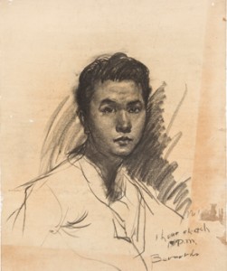 The artist’s self portrait when he was 25 years old, 1938 Charcoal on paper, 60 x 48 cm