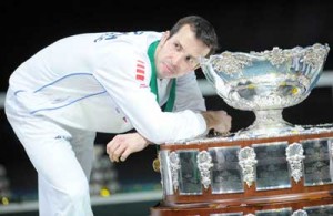 Czech Republic’s tennis player Radek Stepanek poses with the Davis Cup trophy after winning the Davis Cup tennis match finals between Czech Rebublic and Serbia at the Kombank Arena in Belgrade. AFP PHOTO