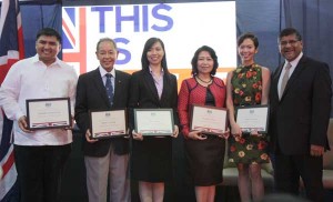 British Ambassador Asif Ahmad (far right) with the new UK Education Ambassadors (from left): Christopher Arnuco, Roberto de Ocampo OBE, Karen Hipol, Ma Luz Vilches, and Jessica Hermosa. Not in photo are Jose Luis Gascon and Kenneth Hartigan-Go