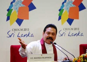 Sri Lankan President Mahindra Rajapakse speaking during a press conference in Colombo on Thursday. AFP PHOTO