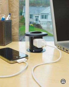 Retractable work surface receptacles offer the convenience and safety of placing an electrical outlet on a work surface, where most electronic devices are used.