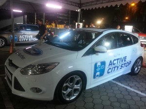 The Ford Focus demonstrating its Active City Stop feature that automatically stops the car if it senses the driver will not be able to react on time.