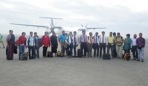 Members of the medical delegation sent by Sri Lanka pose upon arrival at the Ninoy Aquino International Airport. Sri Lanka President Mahinda Rajapaksa sent 11 doctors and 12 nurses from the Ministry of Health to help typhoon victims in Tacloban City, Leyte province. The medical team will be in the Philippines for two weeks.