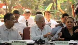 Meralco officials explain the power rate hike at the House of Representatives on Tuesday. Photo by Mike De Juan 