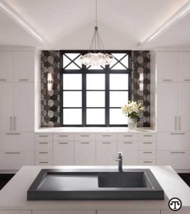 This stunning sink is shown in the latest of several shades of gray, popular for kitchens and bathrooms.