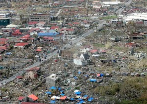 Aerial view of devastated parts of Tacloban City after super tyhoon Yolanda. Photo By Rene H. Dilan