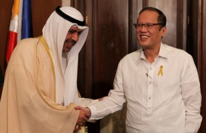  President Benigno Aquino 3rd welcomes Sheikh Ahmad Al-Fahad Al-Sabah of Kuwait who paid him a courtesy call on Thursday. The sheikh is the president of the Olympic Council of Asia and the Association of National Olympic Committees. Malacanang Photo 