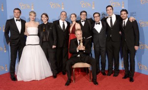 Cast and producers of 'American Hustle,' winners of Best Motion Picture - Musical or Comedy for 'American Hustle,' pose in the press room during the 71st Annual Golden Globe Awards held at The Beverly Hilton Hotel on January 12, 2014 in Beverly Hills, California.  Kevin Winter/Getty Images/AFP 