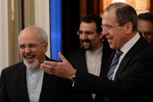 Russian Foreign Minister Sergei Lavrov (right) speaks with his visiting Iran’s counterpart Mohammad Javad Zarif (left) during their meeting in Moscow, on Thursday. AFP PHOTO