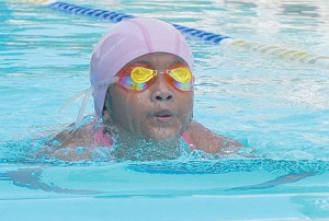 Calistha Jillianne R. Salazar during the girls’ 50-meter breaststroke event in the 52nd Philippine Swimming League (PSL) Leg Series, dubbed The Manila Times College (TMTC) Swimming Championship, at the Rizal Memorial Pool in Manila. EDWIN MULI