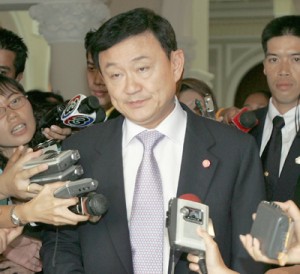 A file photo taken on July 13, 2006 shows Thai Prime Minister Thaksin Shinawatra answering questions for the press at Government House in Bangkok. AFP PHOTO