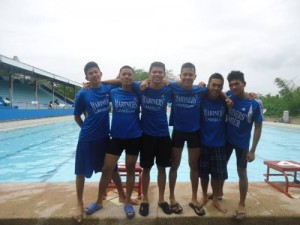 Some members of the Mariners swimming team led by Royal Bangkok Swim Meet gold medallist Jifrey Azur (third from left). Azur will be gunning for World Universiade berth in the The Manila Times College (TMTC) Swimming Championship on January 26 at the Rizal Memorial Sports Complex.  CONTRIBUTED PHOTO