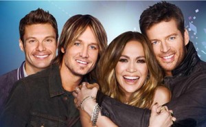 The American Idol XIII team: host Ryan Seacrest, Keith Urban, Jennifer Lopez and Harry Connick Jr.