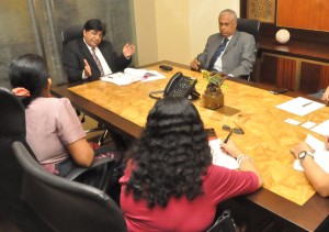 Nissanka Wijeratne, secretary of Sri Lanka’s Ministry of Foreign Employment Promotion and Welfare, explains his country’s plan to train its workforce during a roundtable with editors and reporters of The Manila Times. To his left is Foreign Employment Minister Dilan Perera. PHOTO BY EDWIN MULI