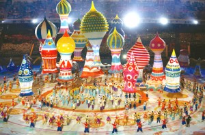 Dancers and actors perform before 40,000 spectators at the Fisht Olympic Stadium during the opening ceremony of the Winter Olympics in Sochi last Friday.  AFP PHOTO