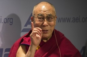 The Dalai Lama speaks at the American Enterprise Institute during a panel discussion on “Happiness, Free Enterprise, and Human Flourishing” in Washington, D.C., on Thursday. AFP PHOTO
