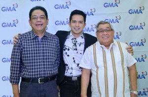 Rolling with the big boys. With GMA Network bigwigs, president and COO Gilberto Duavit Jr. (left) and chairman and CEO Atty. Felipe Gozon