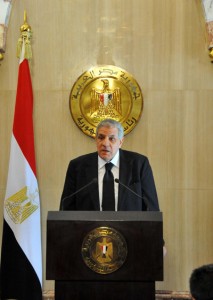 A handout photo made available by the Egyptian presidency shows Egypt’s newly appointed Prime Minister Ibrahim Mahlab speaking to the press at the presidential palace in Cairo on Tuesday (Wednesday in Manila).  AFP PHOTO 