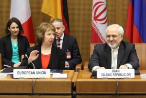 European Union (EU) foreign policy chief Catherine Ashton (second from left) and Iranian Foreign Minister Javad Mohammad Zarif (right) attend the last day of the EU 5+1 Talks with Iran at the United Nations headquarters in Vienna, Austria on Thursday. AFP PHOTO