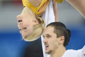 Russia’s Tatiana Volosozhar and Russia’s Maxim Trankov perform their Figure Skating Pairs Free Program at the Iceberg Skating Palace during the Sochi Winter Olympics. AFP PHOTO