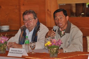 Baguio City Mayor Mauricio Domogan (right) and Camp John Hay managing director Heinrich Maulbecker answer questions at the Panagbenga 2014 press conference