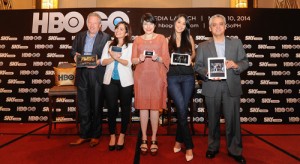 (From left) Jonathan Spink, chief executive officer of HBO Asia, Celebrity television aficionados Saab, Pia and Maxene Magalona, and Ray Montinola, chief operating officer of SkyCable