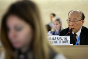 So Se Pyong, permanent representative of North Korea to United Nations (UN) offices in Geneva, gives a speech during a session of the UN Human Rights Council on North Korea on Monday in Geneva. AFP PHOTO