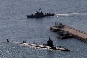 A Los Angeles-class nuclear powered attack submarine USS Columbus (SSN 762) at a naval port in southeastern port city of Busan. North Korea fired shortrange Scud missiles off its east coast for the second time in a week, drawing condemnation from Washington and Seoul as the allies held joint military exercises. AFP PHOTO