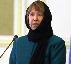 European Union foreign affairs chief Catherine Ashton, who coordinates nuclear talks between Tehran and world powers, speaks during a press conference on Sunday in Tehran. AFP PHOTO