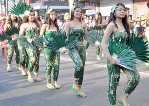 Students wearing costumes made of bamboo join the street dancing competition in San Fernando City, La Union on Sunday as part of the Pindangan Festival 2014 festivities. PHOTO BY EUSEBIO AGUINALDO