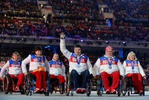 Sochi,: Russia’s delegation attends the Closing Ceremony of XI Paralympic Olympic games at the Fisht Olympic Stadium near the city of Sochi. AFP PHOTO