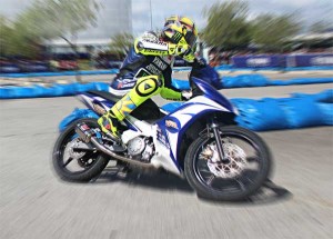 Rossi testing his Yamaha MotoGP bike in Sepang.
