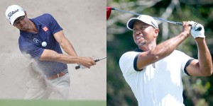 Adam Scott and Tiger Woods AFP FILE PHOTOS