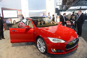 Tesla Model S as displayed at last year’s Detroit auto show. Car runs on full electric power. AFP PHOTO