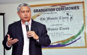 The Manila Times President and CEO Dante F.M. Ang 2nd exhorts the graduates to strive to be good journalists.