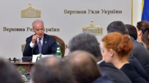 US Vice President Joe Biden addresses members of the Ukrainian parliament during a meeting on Tuesday in Kiev. AFP PHOTO