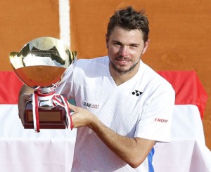 Switzerland’s Stanislas Wawrinka poses with his trophy after winning the Monte-Carlo ATP Masters Series Tournament. AFP PHOTO