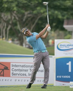 Jay Bayron tees off during first round of the P3 million International Container Terminal Services, Inc. (ICTSI) Eagle Ridge Classic at the Eagle Ridge Golf and Country Club in Cavite. CONTRIBUTED PHOTO