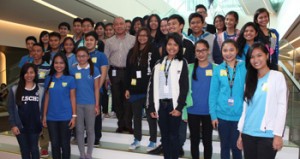 Globe Telecom president and CEO Ernest Cu (center) welcomes 32 promising high school students to the Globe Tower