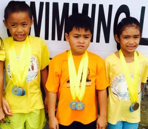 Young swimmers Michael Gabriel Lozada, Marc Bryan Dula and Julienne Fernandez are among the top contenders in the PSL-Magnolia Swim Meet. CONTRIBUTED PHOTO