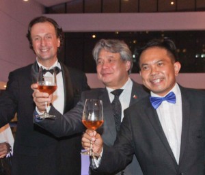 (From left) Ambassador Gilles Garachon, FDCP Chairman Briccio Santos and the French Embassy’s Audiovisual Attache Martin Macalintal