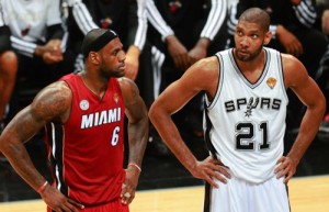 LeBron James and Tim Duncan face each other for the second straight time for the NBA championship. 