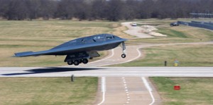 This April 9, 2014 US Air Force handout image shows a B-2 stealth bomber taking off during a base exercise at Whiteman Air Force Base, Missouri. The US Air Force has deployed two nuclear-capable B-2 stealth bombers to a British air base for exercises with North Atlantic Treaty Organization allies, the Pentagon said on Tuesday. The deployment, which the Pentagon said was pre-planned and short-term, comes against a backdrop of tension with Russia over unrest in Ukraine. AFP PHOTO