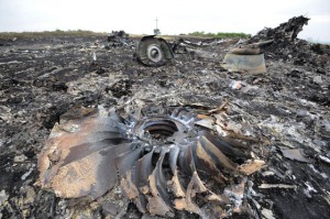 Parts of the Malaysia Airlines jet are scattered in a field near the town of Shaktarsk in rebel-held east Ukraine. AFP Photo