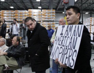 The filmmaker attends a Mitt Romney presidential campaign rally in Cedar Rapids, Iowa