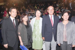 Gracing the opening of Eiga Sai, which kicked off the Philippines-Japan Friendship Month are (from left) Shuji Takatori, Japan Foundation managing director, Marline Dualan, Shangri-La Plaza marketing division head, Madam Etsuko Urabe and Japanese Ambassador Toshinao Urabe and Wilma Isleta, Film Development Council of the Philippines head of Cinema Evaluation and Coordination. PHOTO COURTESY OF JUDE BAUTISTA