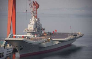 Chinese aircraft carrier Liaoning docked at the seaport city of Dalian in northeast China’s Liaoning province. Officers have acknowledged that it is not yet ready for combat, with naval fighter pilots taking years to train. AFP PHOTO