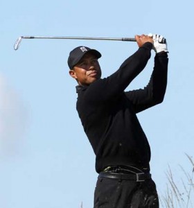 US golfer Tiger Woods drives from the 15th tee during a practice round at Royal Liverpool Golf Course in Hoylake, north west England ahead of The British Open Golf Championships. AFP PHOTO