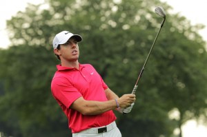 Rory McIlroy of Northern Ireland reacts to his third shot on the 13th hole during the first round of The Barclays at The Ridgewood Country Club in Paramus, New Jersey. AFP PHOTO